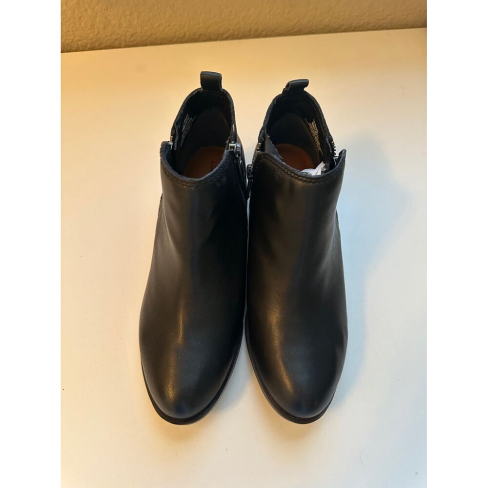 Lucky Brand Black Leather Ankle Booties with Side Zip Size 6 Wide